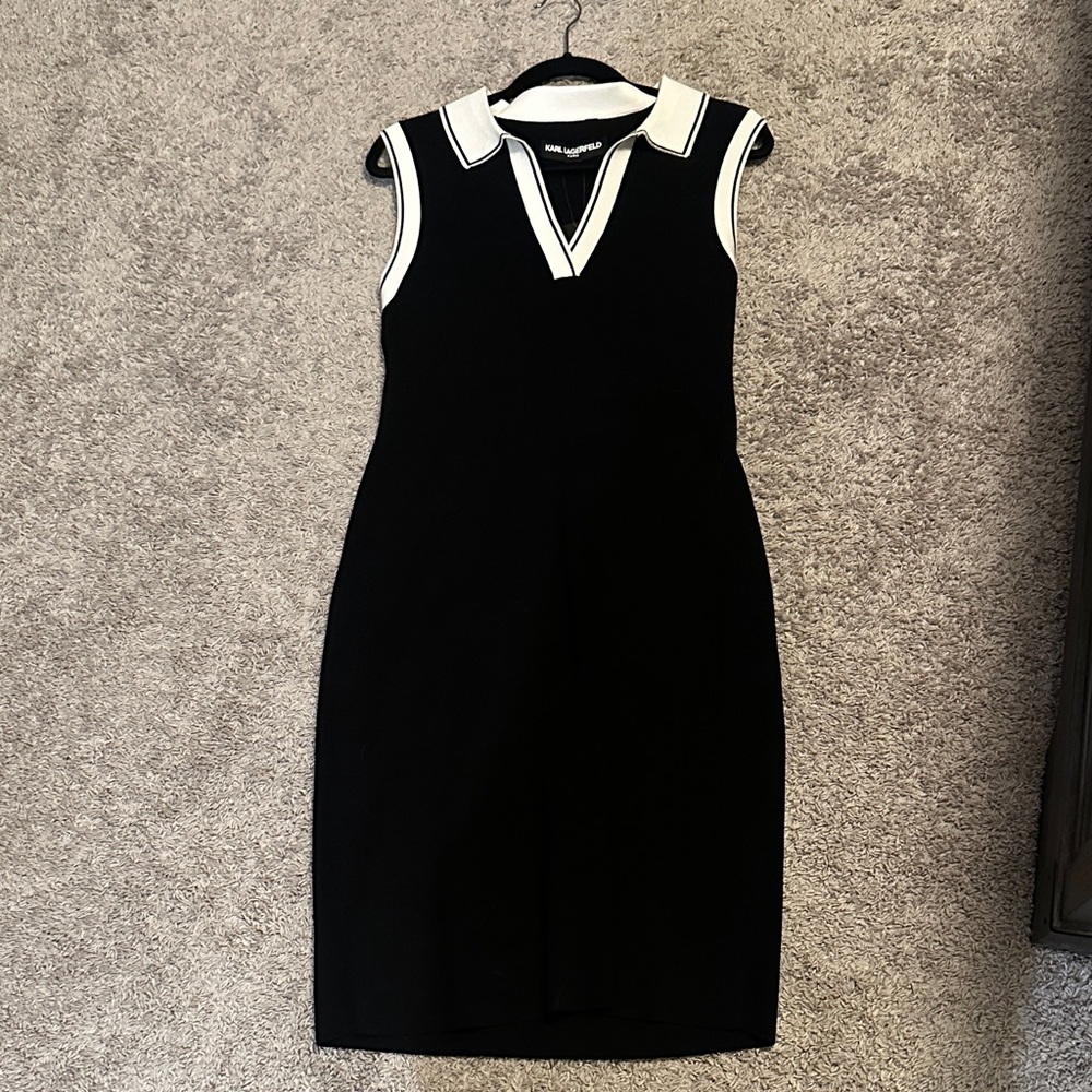 Karl Lagerfeld Elegant Black and White Polo Dress